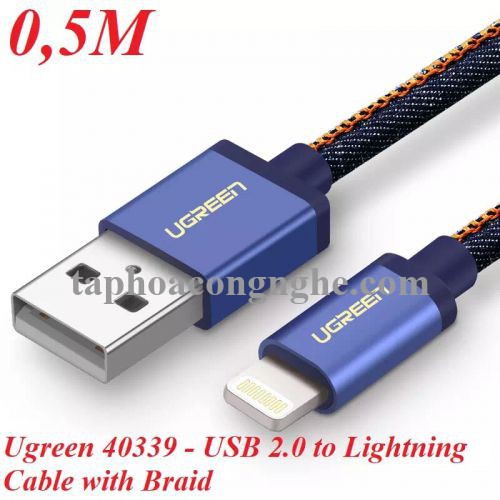 Ugreen 40339 0.5M màu Xanh Cáp Lightning sạc + truyền dữ liệu cho iPhone US199 30040339